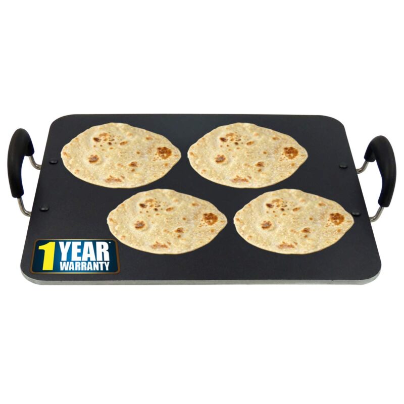 IBELL PT3833 Non-Stick Rectangular Tawa for Dosa, Roti, Chapati & Pathiri, Aluminium Pan, 38 x 33 cm, 5 mm Thick, Black