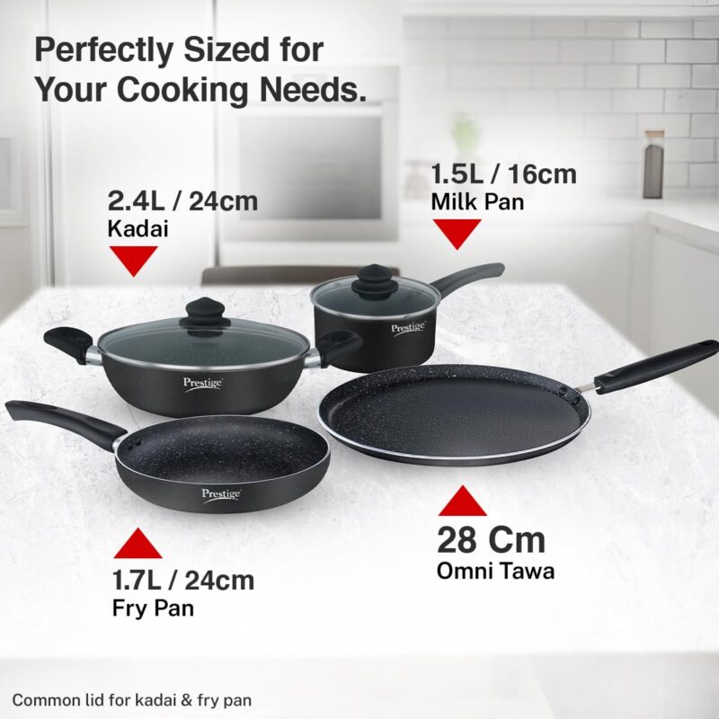 Prestige Omega Granite Aluminium Kitchen Set, 4-Pieces, Black - Image 3
