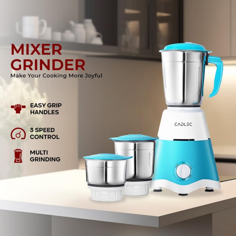CADLEC Jarsphere 750 Watt Mixer Grinder with 4 Jars | Powerful Motor for Wet & Dry Grinding, Chutney, Mixing & Juicing | Multi-Purpose Mixer Grinder for Kitchen | 2-Year Warranty | Blue & White - Image 5