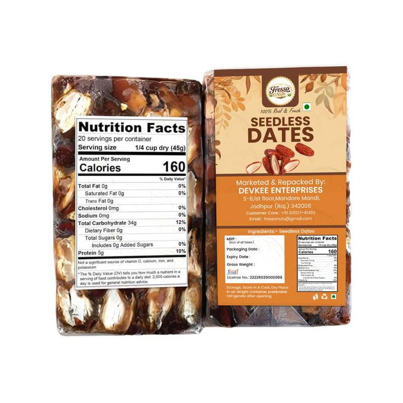 FRESSO NUTS Seedless Dates 1Kg | Soft and Sweet Khajoor | Natural Dried Dates Without Seed | Healthy Snack for Fasting and Daily Use