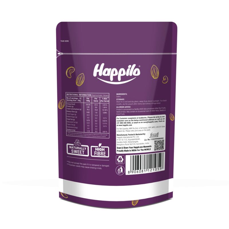 Happilo Premium International Omani Dates 250g | Khajur, Khajoor | Dry Fruits | Healthy Snacks | Dry Dates | No Preservatives - Image 2