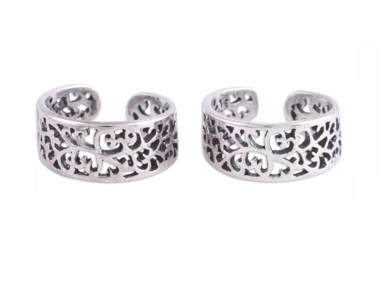 Silver Tree 925 Floral Adjustable Toe Rings for Women & Girls | Pair of Pure Sterling Silver Bichiya Jodvi Jewelry | 925 Silver Everyday Wear (ST727)
