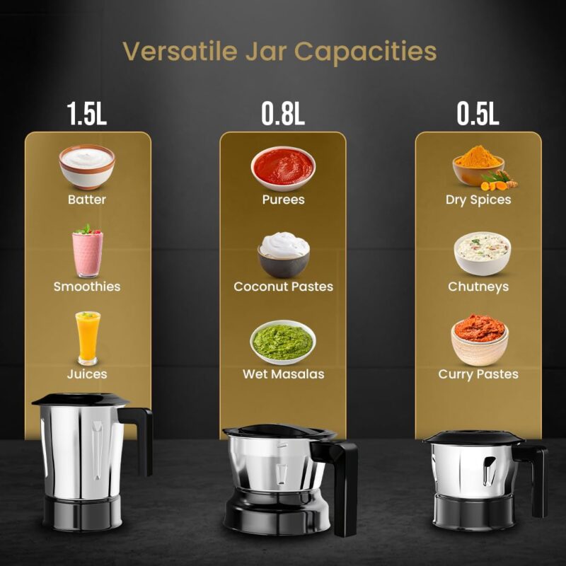 Ultra Choice Pro Mixer Grinder, Fast & Heavy-Duty 1000W, 3 SS Jars - Black - Image 5