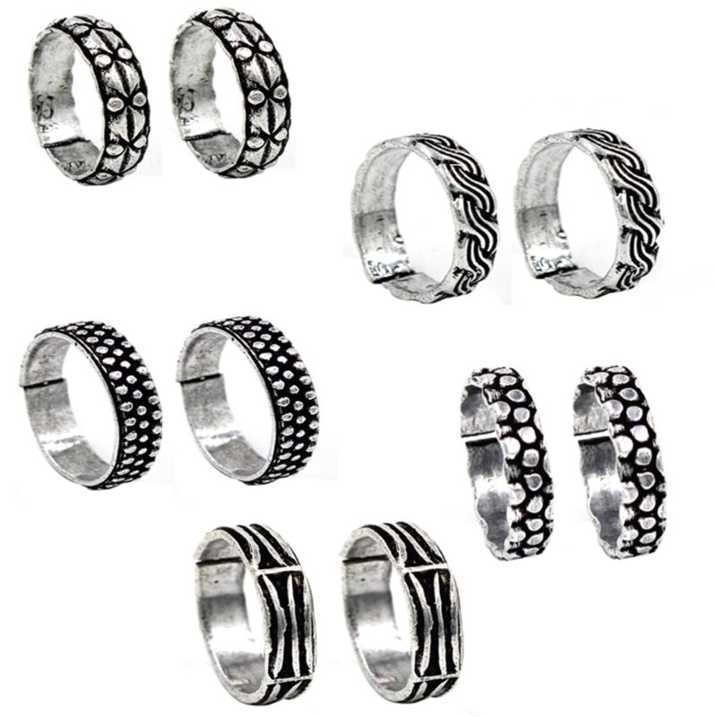 GURJARI JEWELLERS Toe Rings | Traditional Silver Oxidised Toe Rings Set | Bichiya for women Combo | Accessories Jewellery | Birthday Gift for Women Anniversary Gift (Set of 5 pair)