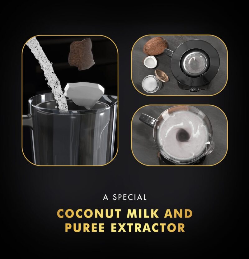 Sujata MG03 Mixer Grinder|1000 Watts Double Ball Bearing Motor Polycarbonate|24000 RPM|Non-Stop 90 Mins|4 Jars including 1750ml Blender with Coconut Milk Extractor, 1500ml, 1000ml, 500ml Jar| (Black) - Image 4