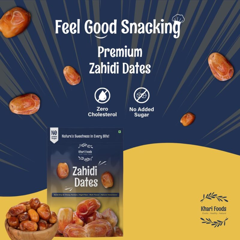 Khari Foods Premium Dried Zahidi Brown Dates, Khajur/Khajoor Dry Fruits, Energy Booster, High Fibre, Healthy Snacks (500g) - Image 3