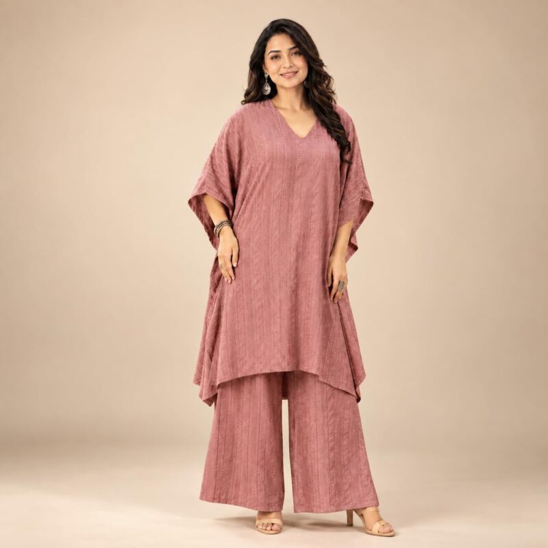 Women's Pure Cotton Kaftan Co-ord Set, Asymmetric Hem - Image 5
