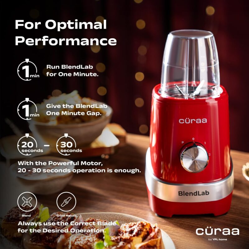 CÜRAA Blender Mixer Grinder | BlendLab by Chef Sanjyot Keer | Stainless Steel Jar | 2-Speed with Pulse | Dry & Wet Grinding | 100% Copper Motor | Smoothies, Masala & Chutney | 2 Year Warranty - Image 6