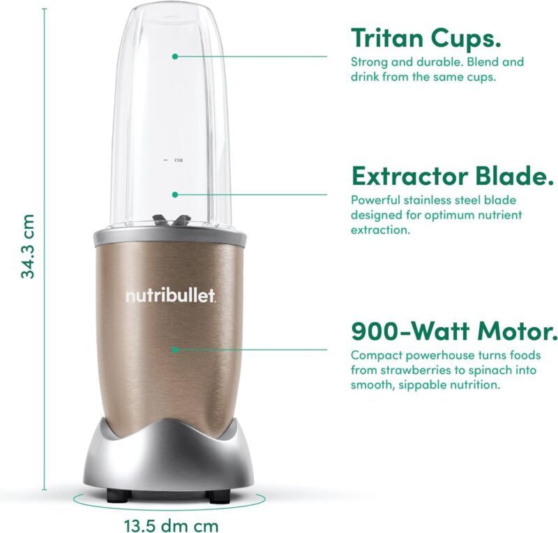 Nutribullet Pro 900W Champagne Gold,12 Pcs Set, USA #1 Mixer/Grinder/Smoothie Maker, The Original Nutribullet, Best Blender, Food Processor, 3 Unbreakable Jars, 2 Blade Sets (Wet & Dry), 2Yrs Warranty - Image 4