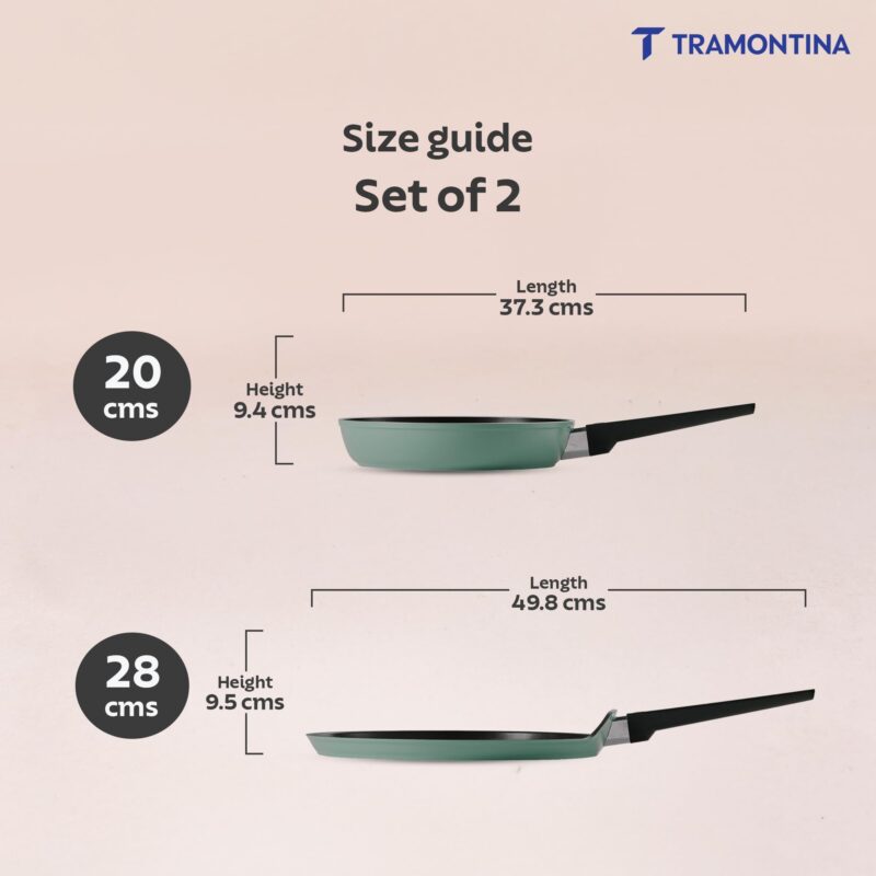 TRAMONTINA Aura Cookware Set of 2- Frypan 20cm, Dosa tawa 28cm | Reinforced Ceramic Non-Stick Cookware | Quick & Even Heating | Low-Oil Cooking | Bakelite Handle | Induction & Gas | Sea Green - Image 6