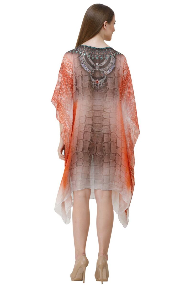 CURVSHAPE Short Orange Digital Printed Colorful Kaftans | Crepe Kaftan | Vacation Wear | Beach Wear | Coverups | Kaftan Dress | for Women | Free Size [M-3XL] - Image 2