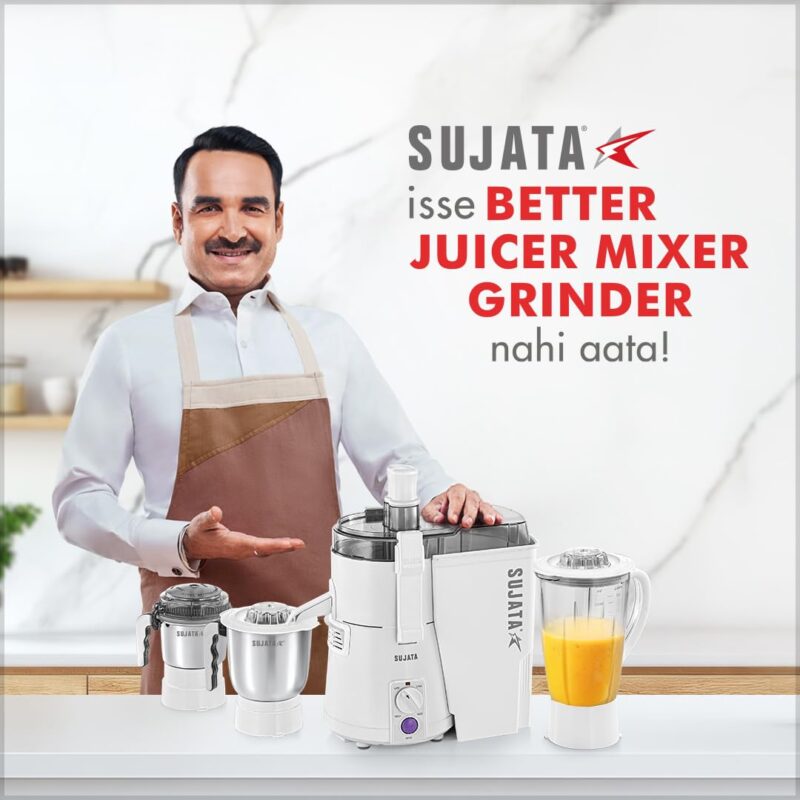 Sujata Powermatic Maxima Juicer Mixer Grinder|900 Watts Double Ball Bearing Motor|22000 RPM|Non-Stop 90 Mins Running|3 Jars including 1750ml Blender, 1000ml Grinder, 500ml Chutney Jar| (White) - Image 8