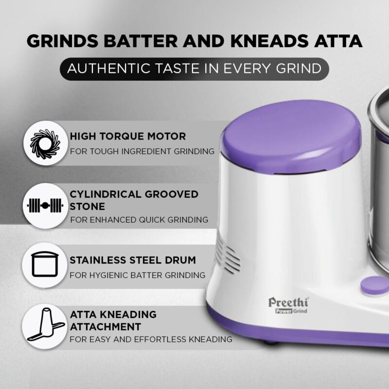 Preethi Power Grind Wet Grinder|150W 2L Stainless Steel Table Top Wet Grinder|Ideal for Making South Indian Batter in Your Kitchen - Image 2