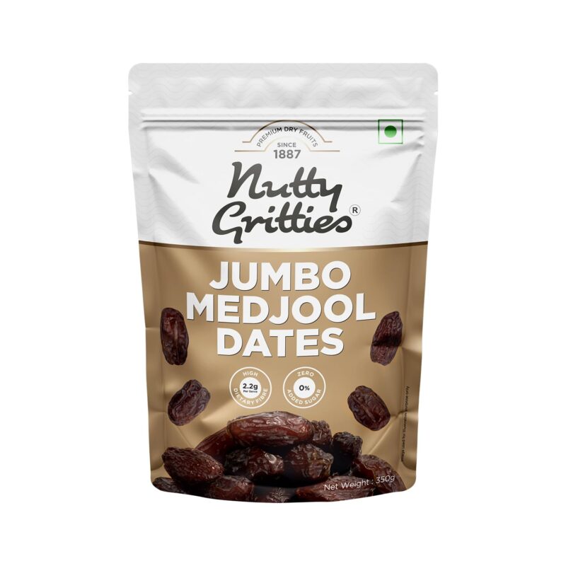 Nutty Gritties Premium Medjoul/Mejdool Date 350g, Khajur | Khajoor | Juicy & Delicious Khajoor, Khajur | No artificial colours | Naturally Sweet | Instant Energy | Resealable Pouch,