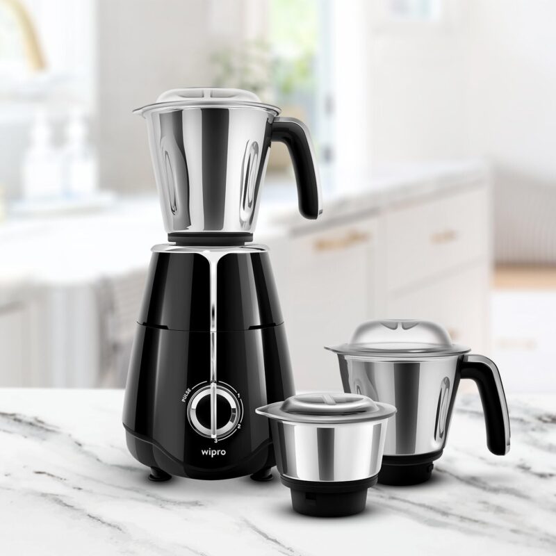Wipro Elato FMG204 1000 Watt Mixer Grinder with 3 Jars(Wet Grinding Jar (1.5 L) + Dry Grinding Jar (1.2 L) + Chutney Jar (0.5 L)), 100% Copper Motor, 5 Years Motor Warranty, Doorstep Service,Black - Image 5