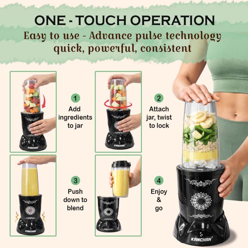 Kanchan Nutri Blender Juicer Mixer Grinder, Smoothie Maker, Masala Grinder, Chutney Blender, Copper Motor with 450W, 3 Unbreakable Jars, SS Blades, (3 Jars & 2 Blade) BIS Certified - 1 Year Warranty - Image 6