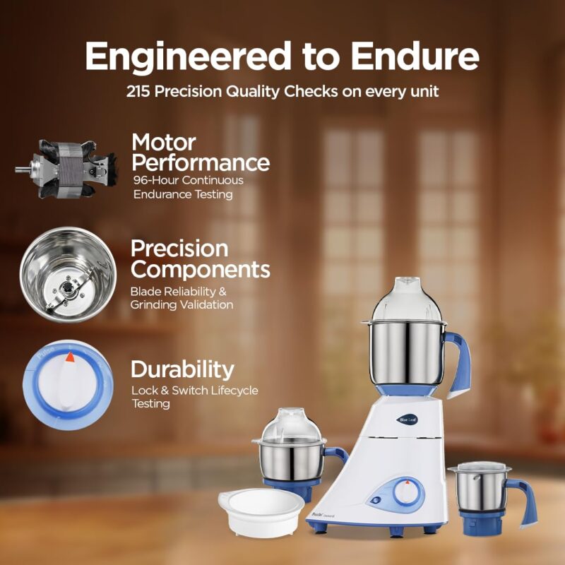 Preethi Blue Leaf Diamond Mixer Grinder, 750 Watt 3 Jars + Flexi Lid, White - Image 7