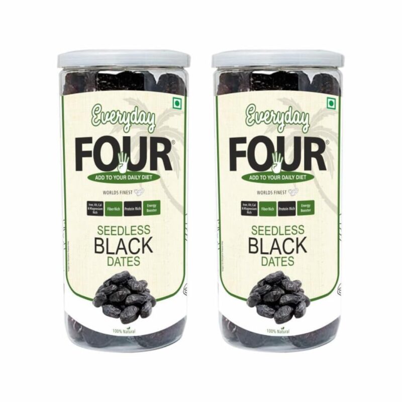 Everyday Four Seedless Black Dates 800g – Premium Fresh Khajur | No Added Sugar | High Protein & Vitamin-Rich Vegan Dry Fruits | Healthy Natural Black Dates for Daily Nutrition