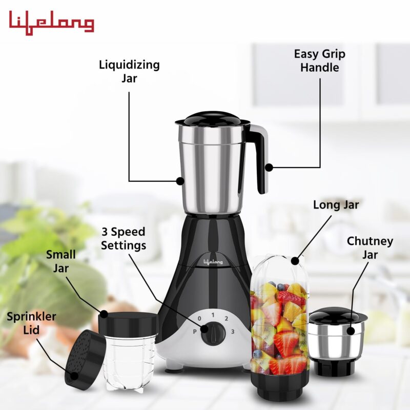 Lifelong Mixer Grinder for Kitchen - 4 Jars 500 Watt Mixie - 2 Nutri bullet Jars for Smoothie & Blending, Chutney Jar & Liquidizing Jar used as Wet Grinder & Blender - Stainless Steel Blades (LLMG39) - Image 2