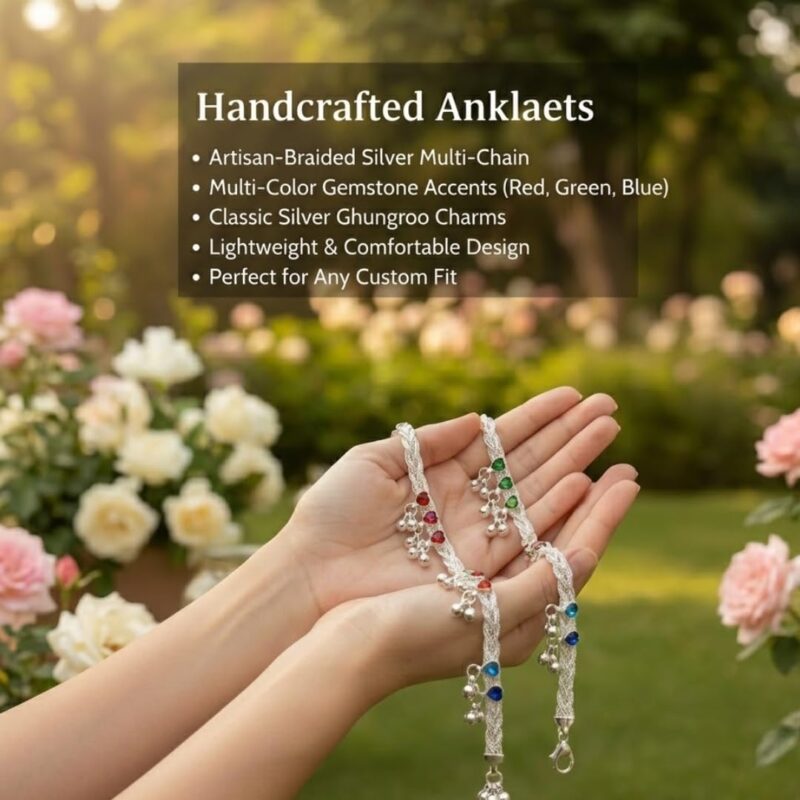 ZYRAN Gota chandi payal | Anklet for Women | Ghungroo Silver Payals for Girls Traditional Payal Anklet for Festival | Birthday Gifts for Girlfriend, Wife (Pack of 1) - Image 4