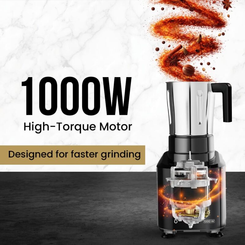 Ultra Choice Pro Mixer Grinder, Fast & Heavy-Duty 1000W, 3 SS Jars - Black - Image 3
