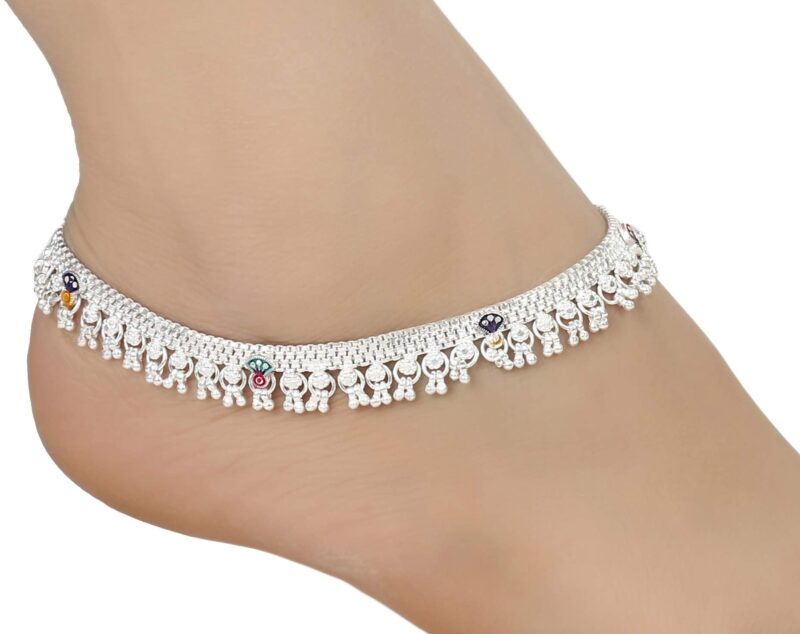 AanyaCentric Indian Traditional Ethnic White Metal Anklet Pair Silver Leg Bracelet For Women Payal Girls Kolusu - Image 4