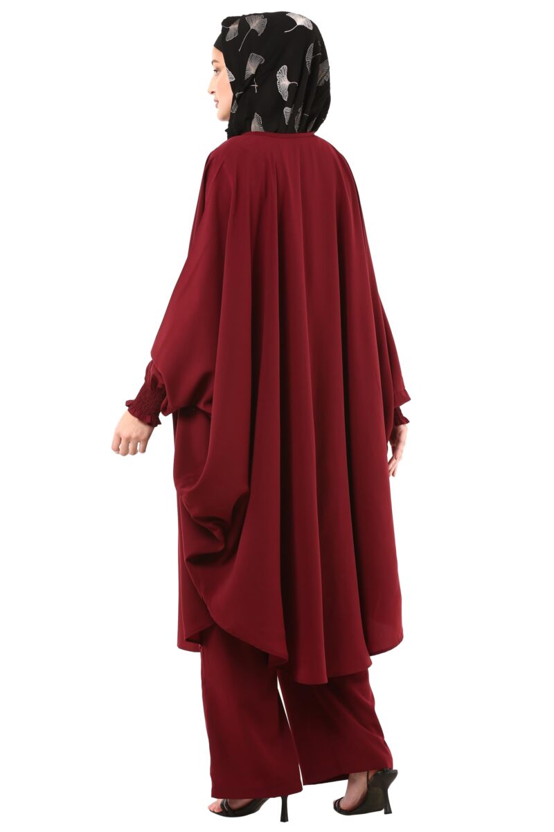 BT - Being Traditional Modest Co-Ord Set for Women - Loose Fit Front Open Free Size Kaftan Top with Trouser (Top: Free Size | Trouser: Large, Maroon) - Image 2