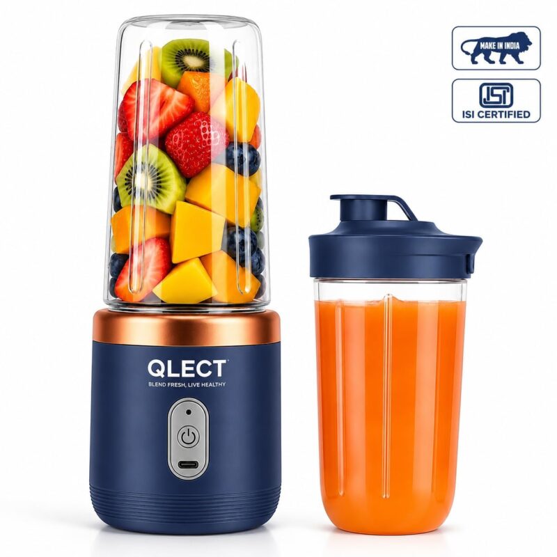 QLECT Portable Blender for Smoothies & Juices | 400ml Personal Juicer Mixer Grinder | 1500mAh USB Rechargeable Battery | 2 Jars | Stainless Steel Blades | ISI Certified | Made in India(Blue) - Image 9
