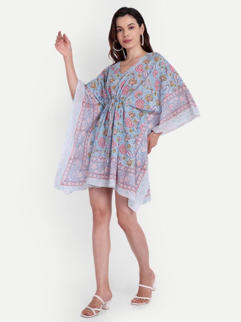 BOHEKANT Cotton Women Stylish Hand Block Print Short Length Kaftan, Night Wear, Loungewear, Night Dress, Casual Wear-02 (Free Size, Multi1) - Image 2