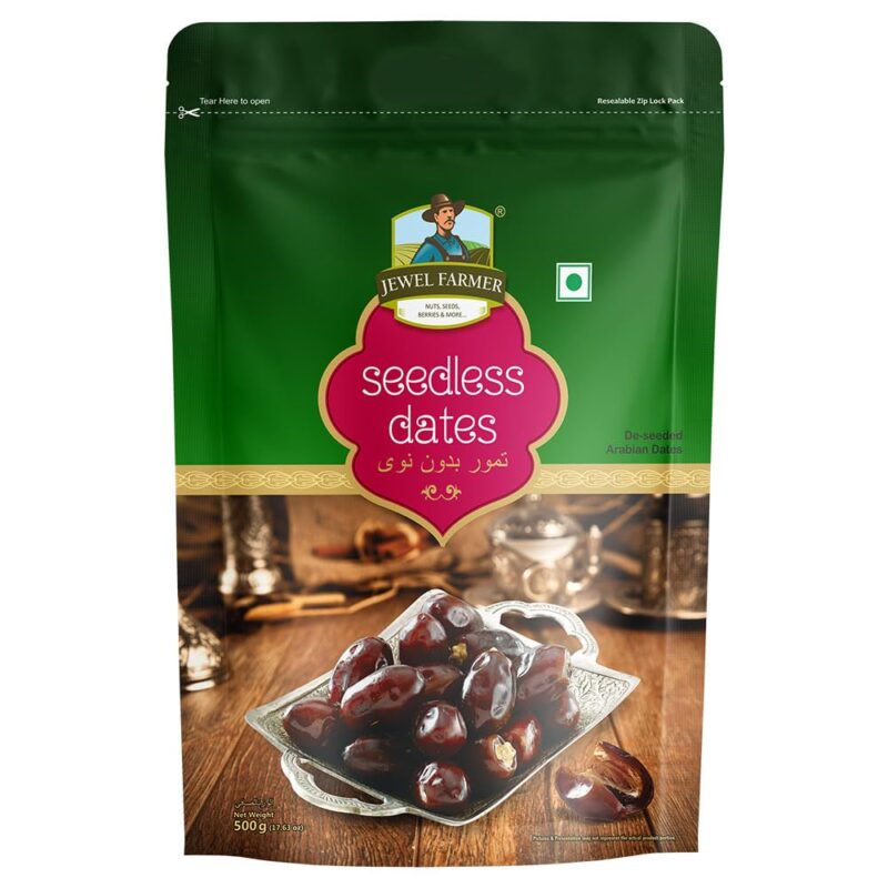 Jewel Farmer Premium Deseeded/Seedless Arabian Dates 500gm With High in Fibre & Rich Source of Iron | Gluten free | No Preservatives |100% Vegan | Wet Khajoor | khajur | Date Fruits