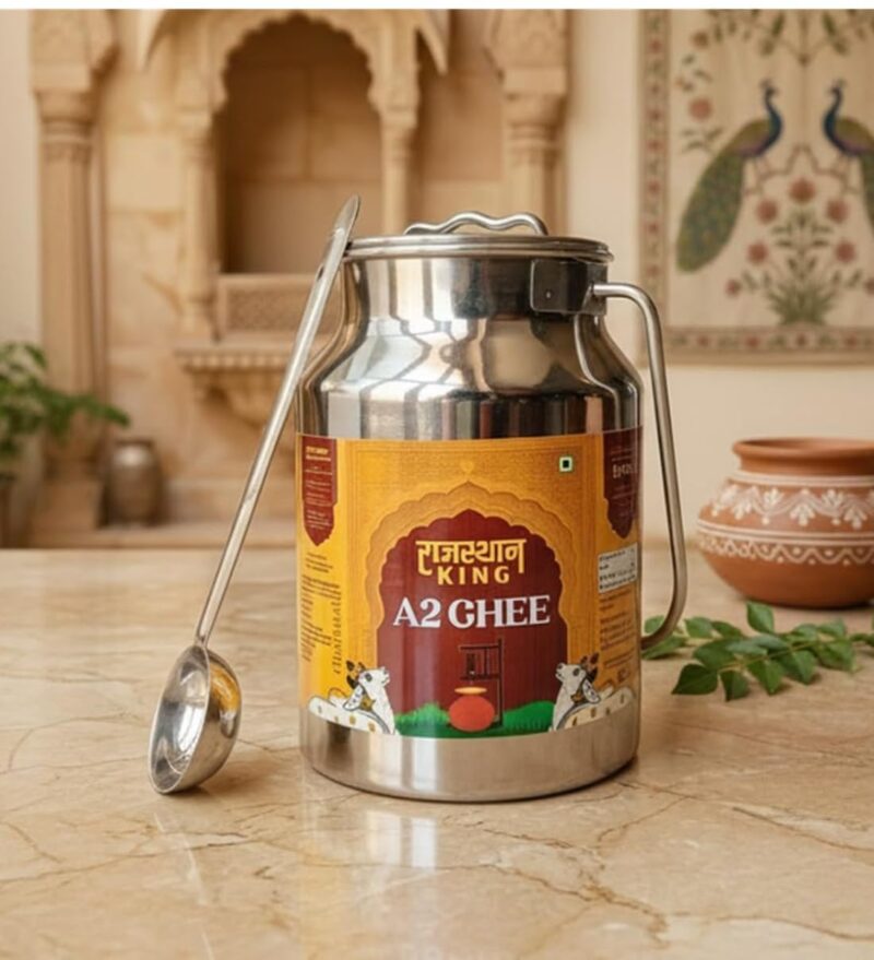 Rajasthan King A2 Desi Cow Ghee | Traditional Bilona Method | Grass-Fed & Cultured | Pure & Premium Village Ghee | 2 Litre Steel Can Packaging