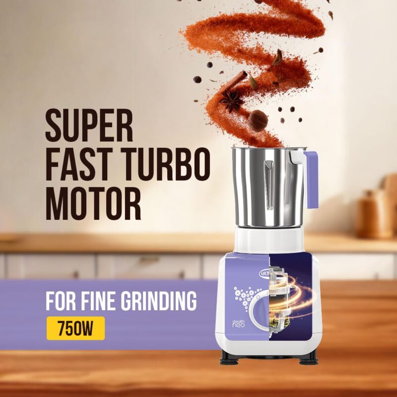 ULTRA Stealth neo MixerGrinder,750W,AISI304 Food Grade SS Jars &Blades,Serrated Stainless Steel Blades,Lesser noise,ABS Body,3Jars Small (0.5L),Medium (0.8L), Large(1.5L), 5Year Motor Warranty - Image 7