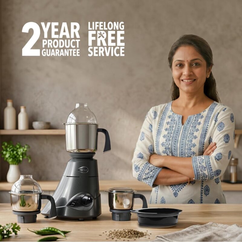 Preethi Blue Leaf Diamond Mixer Grinder, 750 Watt 3 Jars + Flexi Lid, Black - Image 7