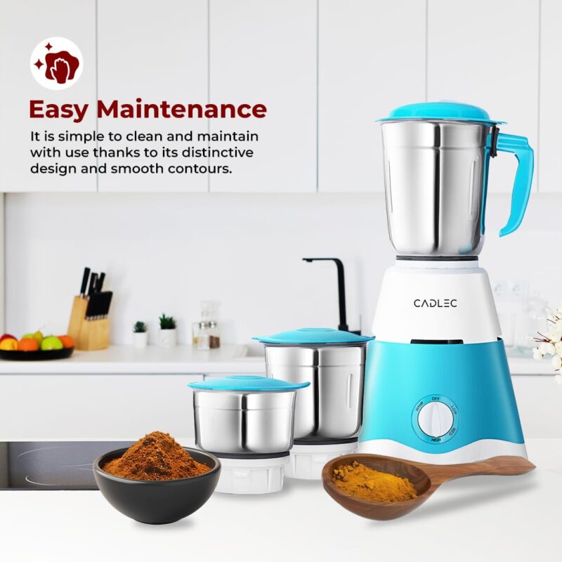 CADLEC Jarsphere 750 Watt Mixer Grinder with 4 Jars | Powerful Motor for Wet & Dry Grinding, Chutney, Mixing & Juicing | Multi-Purpose Mixer Grinder for Kitchen | 2-Year Warranty | Blue & White - Image 3
