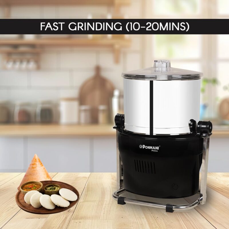 Ponmani Power Plus - 3 litres Tilting Wet Grinder | Black | 225W Copper Motor | Fast Grinding (10-20Min) | Suitable for Chocolate & Nuts Grinding - Image 2