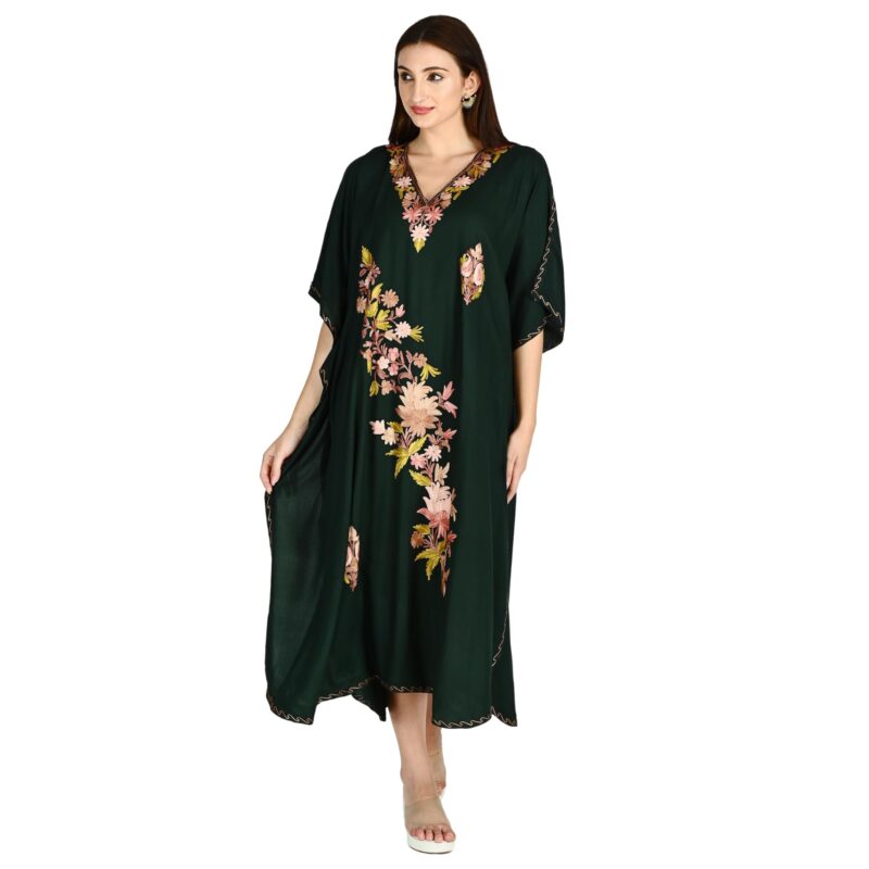 TVAREETAZ Women Kashmiri Rayon Cotton Long Kaftan, Soft Fabric Blend, Free Size, Relaxed Fit (TAZ126) Multicolour