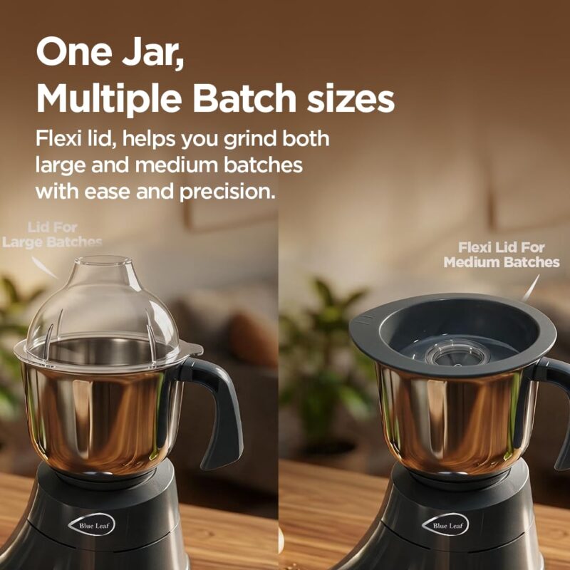 Preethi Blue Leaf Diamond Mixer Grinder, 750 Watt 3 Jars + Flexi Lid, Black - Image 5