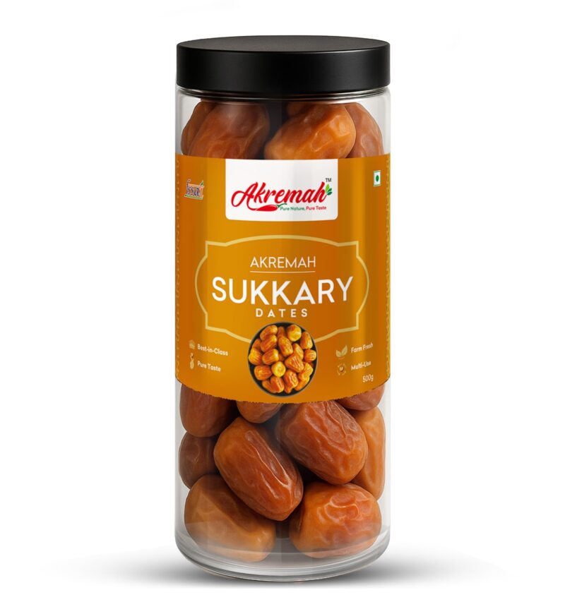 Akremah Premium Sukkari Dates (Khajoor) 500g | Golden, Soft & Juicy (Melt in Mouth) | Royal Dates, Natural Sweetener & High Fiber | 100% Pure