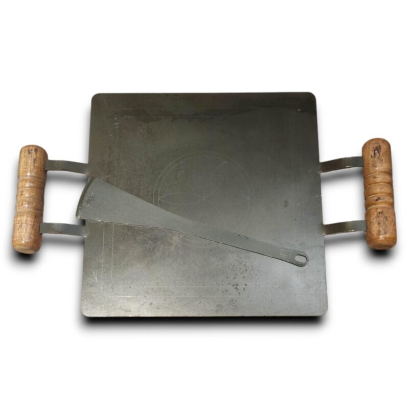 NAAYAGI - Pure Iron Tawa, PATHRI TAWA with Double Wooden Handle, 12 Inch, 5.1 mm Thick Approx for dosa, roti, (Square TAWA - 12 INCH, 5.1 MM Thick)