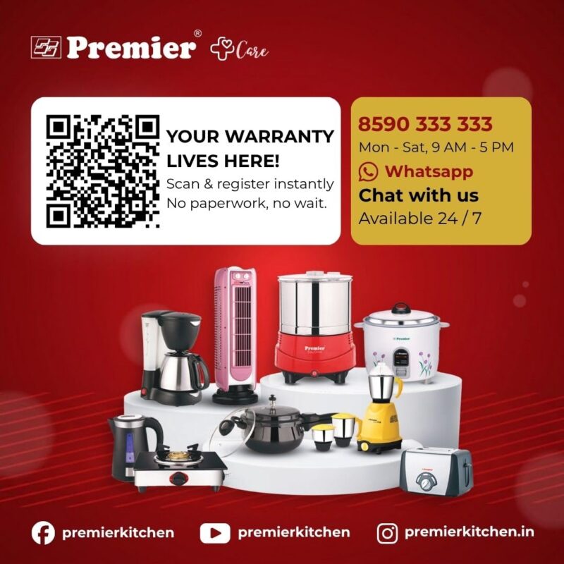 Premier Smart 2 Litre Table Top Wet Grinder 200 Watts 230V | Stainless Steel Drum | Free Coconut Scraper & Dough Kneader | 2 Stone Grinding | Easy Maintenance | 2 Years Motor Warranty | PG512 - Image 9