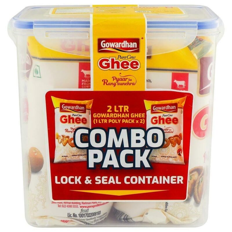 Gowardhan Ghee Festival Pack With Lock & Seal Container Jar 2*1 Litre Pouch