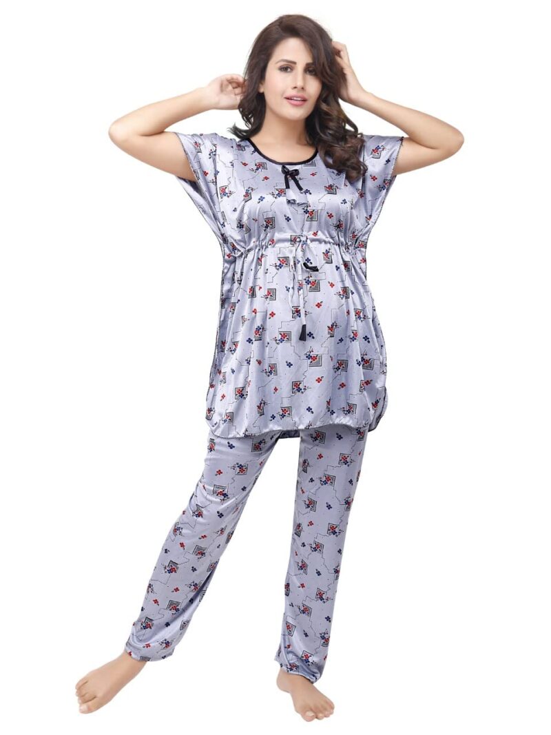 G4Girl Long Printed Kaftan Nightsuit (Free Size, Peach) (Free Size, Grey)