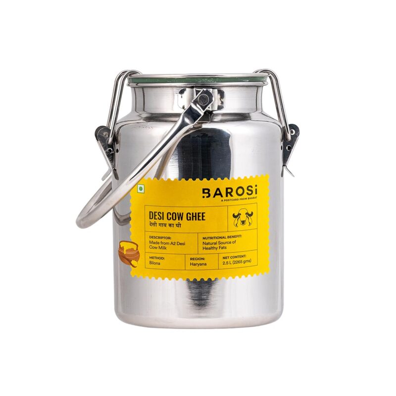 BAROSI A2 Desi Cow Ghee 2.5L Value Pack | Bilona | Lab Tested |Steel Dolchi
