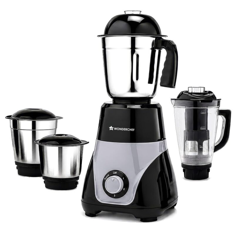 Wonderchef Vista Mixer Grinder | 4 Multi-purpose Jars | 750W | Sharp Stainless-steel Blades | For Masalas, Chutneys, Fresh Fruit Juices | 3-Speed Control | Advanced Safety Features | 2-Year Warranty