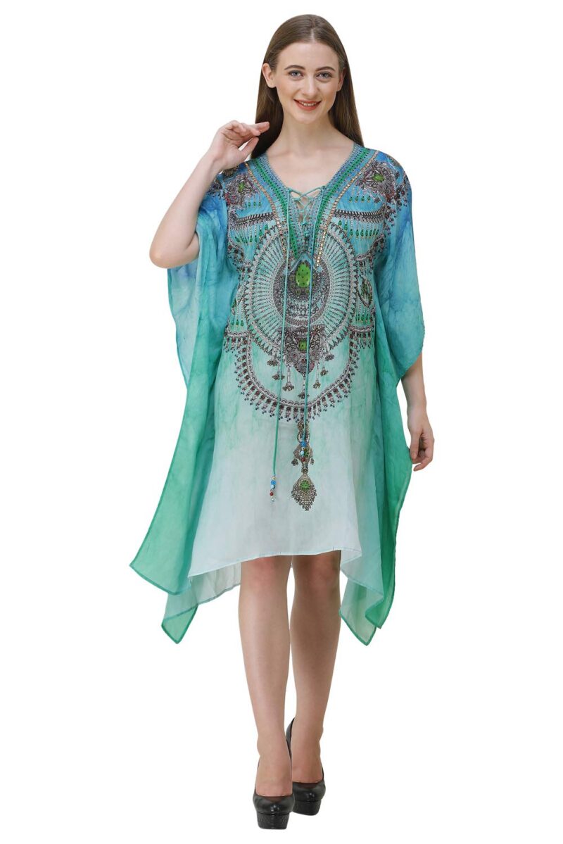 CURVSHAPE Natural Crepe Digital Printed Beach Wear Designer Kaftan for Women's | Free Size - Multicolour | Multicolor 10 | Free Size