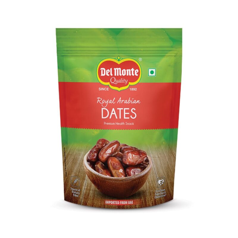 Del Monte Royal Arabian Dates 900 G |Premium Khalas| Source Of Dietary Fibre | Natural And Sweet| Dried Fruit | Healthy Snack