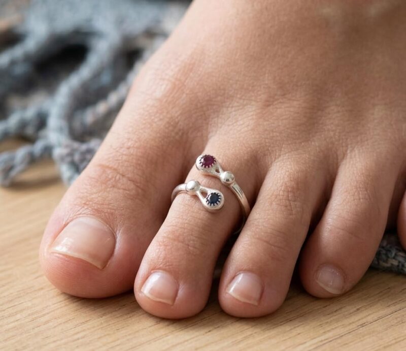 Bansal Fashion Jewels Adjustable Bichiya Toe Ring for Women | Oxidised German Silver Anti-Tarnish Boho Ethnic | Leg Finger Ring Foot Jewellery | Set of 1 (2 Piece) - Image 2