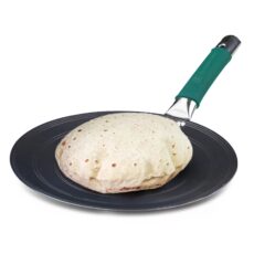 The Indus Valley Pure Iron Concave Tawa With Silicone Grip | 27Cm/10.7 Inch, 1Kg | Gas Compatible | 100% Pure & Toxin-Free, No Chemical Coating,Black