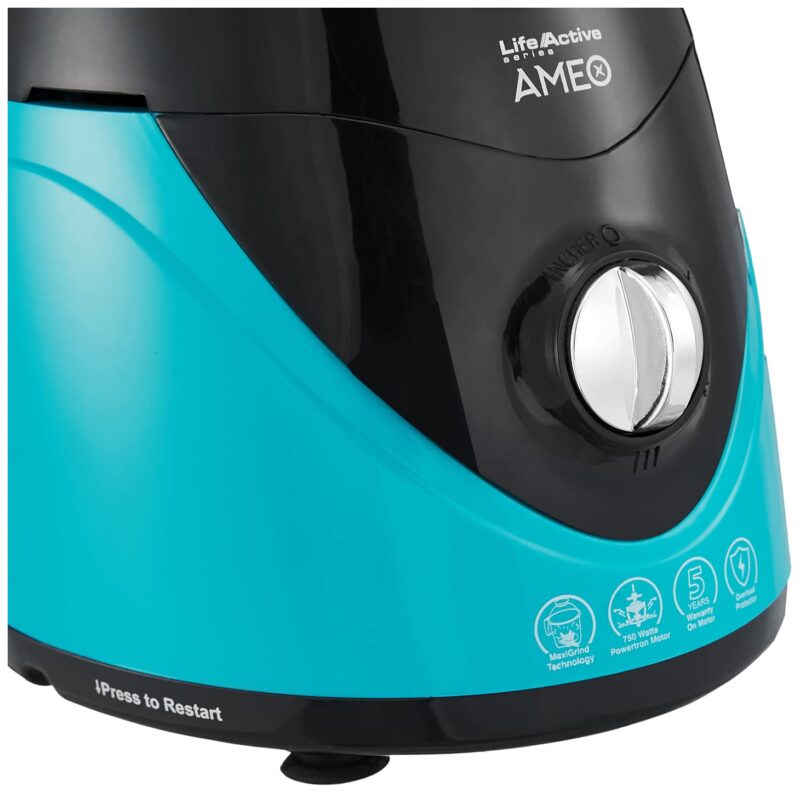 Crompton Ameo 750-Watt Mixer Grinder with MaxiGrind and Motor Vent-X Technology (3 Stainless Steel Jars, Black & Green) - Image 4