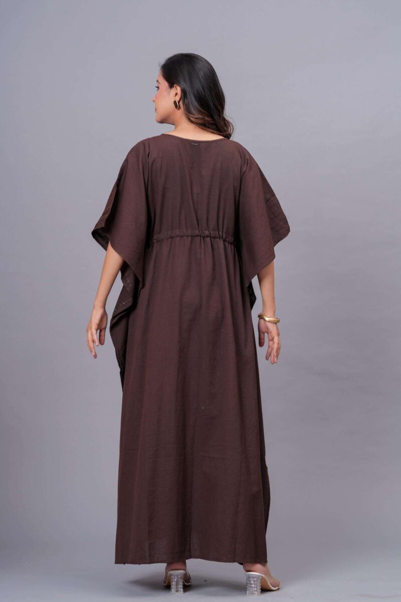 TEXTILE TONES Women’s Chocolate Brown Kaftan Dress - V Neck Maxi Dress with Adjustable Waist Tie, Lightweight Loose Fit Beach Cover Up for Vacation, Resort, Poolside & Casual Wear, Free Size - Image 2